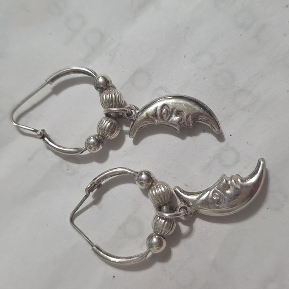 Jewelry - Vintage 925 Moon Hoop Earrings
